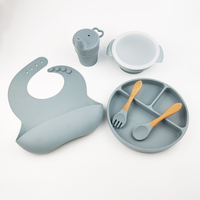 Bol en Silicone avec assiette d'aspiration, pour bébé, avec couvercle bavoir, cuillère en bois, fourchette, tasse, ensemble d'alimentation pour nouveau-né