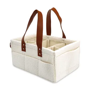 New Material Teddy Velvet Diaper Caddy White Color Foldable Baby Diaper Caddy Organizer For Travel Mummy baby Nappy Bag