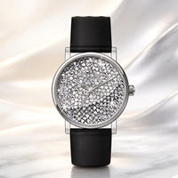 Montre-bracelet à quartz pour femme, boîtier en acier inoxydable et bracelet en cuir véritable, montre analogique élégante pour femme