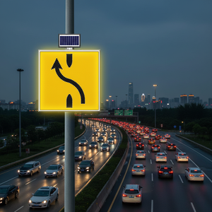 100x100cm Solar-powered Lane Change Sign White Reflector <b>Roadway</b> <b>Safety</b> Waterproof IP68 - Product Image 3