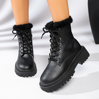 Bottines d'hiver pour femmes avec col en fourrure, lacets, plateforme épaisse, semelle à crampons, bout rond, en cuir PU, bottes de neige noires et beiges