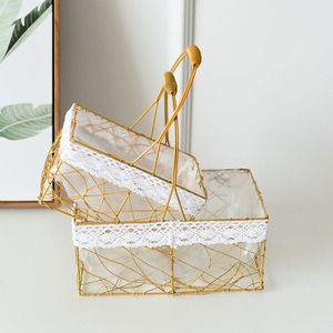 Iron gold <b>flower</b> <b>basket</b>, hand-held woven gift <b>basket</b>, <b>flower</b> arrangement <b>basket</b>, fruit storage <b>basket</b>, suitable <b>for</b> gifting. - Product Image 1