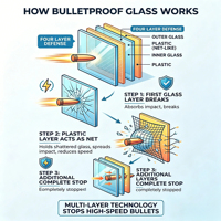 Verre de sécurité laminé anti-explosion résistant aux balles, verre balistique personnalisé pour fenêtre de bureau, comptoir, cloison