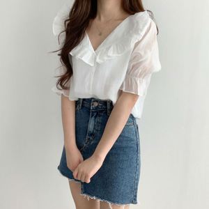 2021 kasual modis musim panas Puff lengan kemeja untuk wanita desain Atasan pakaian grafis berlipat wanita blus - Product Image 6
