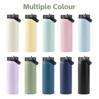 Bouteille d'eau isotherme sport en acier inoxydable avec logo personnalisé, 24 oz, réutilisable, à large ouverture, avec paille, revêtement en poudre, pour boissons glacées