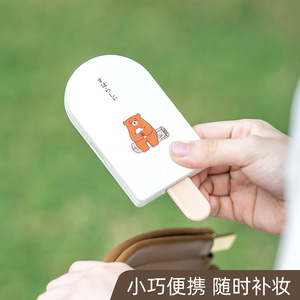 Portable Makeup <b>Mirror</b> Oval <b>Plastic</b> Foldable Handheld White Pink Blue Cute Compact For Travel And Daily Use - Product Image 1