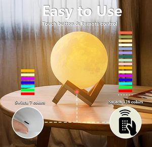 Lámpara Lunar LED de Plástico Impresa en 3D, 16 Colores, Luz Nocturna de 360 Grados, Control Remoto, Funciona con Batería, Clasificación IP54, Regalo para Niños - Product Image 4