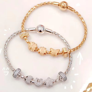 Bracelet en argent sterling 925 plaqué or avec chaîne en os de serpent rotative à deux tons pour femmes, cadeau de vacances - Product Image 5