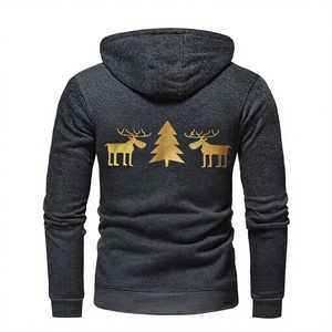 Sudadera con Capucha Marrón para Hombre con Estampado de Alce y Árbol, Corte Regular, Informal, de Algodón Tejido, Ecológica, para Invierno - Product Image 2