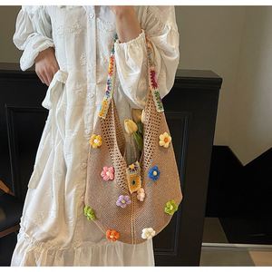 Sac à bandoulière en crochet fait main ajouré et tissé, style bohème vintage, ouvert, avec deux sangles, tendance, portable, printemps-automne - Product Image 4