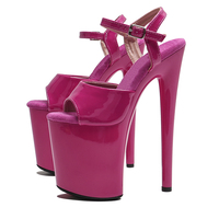 20CM / 8 Pouces Brevet PU Haut Femmes Mode Haut Talon Plate-Forme Peep Toe Cheville-sangle Sandales Pole Dance Chaussures