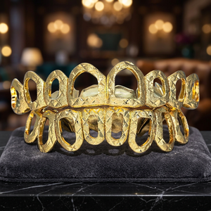 14K Yellow Gold Open Face Grillz Set | Moissanite Cut Custom <b>Window</b> Teeth Grillz IGI Certified Hip Hop Style - Product Image 3