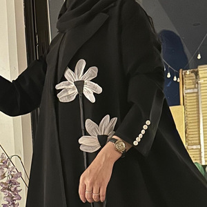 <span class=keywords><strong>Abaya</strong></span> ouverte modeste MQ272 pour femmes, robe musulmane avec décoration florale 3D, vêtements islamiques, robe Dubai noire - Product Image 5
