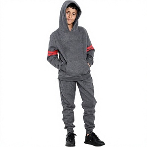 Ensemble de survêtement gris à capuche pour garçons, couleur unie, manches longues, pantalon décontracté en coton avec poches latérales, collection automne 2027 - Product Image 4