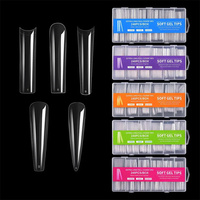 Aillsa Faux Ongles Ultra Longs Style Français Stiletto Carré Cercueil ABS Sans Courbe en C XXL Pointes d'Ongles Artificielles pour Doigts