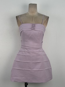 In-stock dresses A design and elegant sheath dress featuring pleated cape with <strong>spaghetti</strong> <strong>strap</strong> women short party dress - Product Image 6