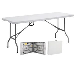 Mesa Plegable Portátil Moderna de Plástico Rectangular Blanca de 5 Pies para Banquete, Comedor y Camping al Aire Libre - Product Image 1
