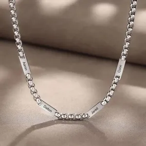 Collana Rolo Personalizzata Placcata Oro 18k all'Ingrosso, Collana in Acciaio Inossidabile Personalizzata per Uomo con <span class=keywords><strong>Nomi</strong></span> di Papà e Figlio - Product Image 1