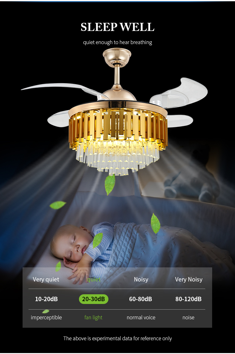 Breezelux modern crystal ceiling fan with light