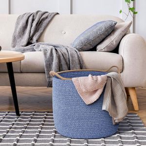 Cesto per Bucato in Vimini con Coperchio, Decorazione <span class=keywords><strong>da</strong></span> Parete in Rete Personalizzata per Bagno, Cubo Crescente Blu - Product Image 4