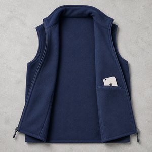 Gilet in pile da uomo all'ingrosso, blu navy scuro, 100% poliestere, in pile polare, senza maniche, caldo, invernale, capospalla, gilet college - Product Image 2