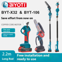Ensemble combiné de scie à chaîne sans fil et de sécateur électrique BIYOTI BYT-X32 & BYT-106 2,2 m, kit d'outils de jardin 2 en 1 avec tige d'extension