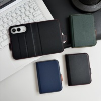 Étui portefeuille pliable avec porte-anneau et emplacements pour cartes pour iPhone Duo, en cuir Litchi, avec film de protection en verre frontal et béquille intégrée, style professionnel