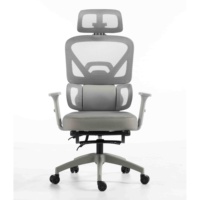 Chaise de bureau ergonomique robuste en maille avec base métallique, support lombaire réglable, appui-tête, pivotante, pour ordinateur, capacité 200 kg