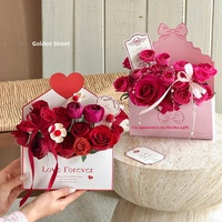 Blumenbox-Umschlag zum Valentinstag, Handgehaltene Weiße Karton-Geschenkverpackung, Bastelzubehör für Rosenarrangements, Matt Laminiert mit Bronzierung
