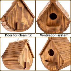 Nichoir moderne en bois de pin JTPAWS à suspendre en extérieur pour les familles d'oiseaux, bleuets/finches/cardinaux, jardin - Product Image 5