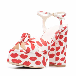 New Colors Women's High <b>Platform</b> Sandals Polka Dot Chunky <b>Heels</b> Dress Summer Bow Knotted Pumps <b>Ankle</b> <b>Strap</b> Buckles Shoes - Product Image 2