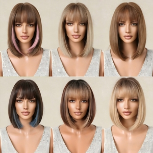 วิกผมยาวแบบเต็มศีรษะสำหรับผู้หญิงตะวันตก ทำจากไหมแท้ ดูเป็นธรรมชาติ ลอนลึก มีหน้าม้า - Product Image 2