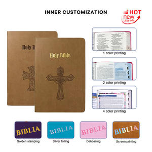 Livre Impression <span class=keywords><strong>Maison</strong></span> Ventes Chaud Ruban Gaufrage Personnalisation Logo Doux En Cuir Pu Couverture Bleue Mini Taille Sainte Bible Impression - Product Image 5