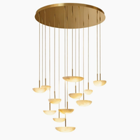 Lustre moderne en albâtre naturel, luminaire suspendu LED multi-têtes en laiton pour escalier, villa, plafond haut
