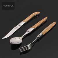 Lot de 16 couverts Laguiole en gros - Couverts en acier inoxydable avec manche en bois d'olivier pour la maison et la restauration, réutilisables