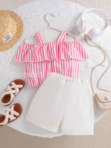 Set Estivo 2 Pezzi per <span class=keywords><strong>Bambina</strong></span> 0-3 Anni, Moda Occidentale Dolce e Carina 2026, Giacca a Maniche Corte con Pantaloncini <span class=keywords><strong>Bianchi</strong></span> - Product Image 2