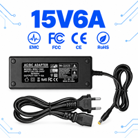 Convertisseur AC/DC fiable 90W 15V 6A, adaptateur de bureau à découpage haute puissance 100-240V à large plage de tension pour bande LED et CCTV