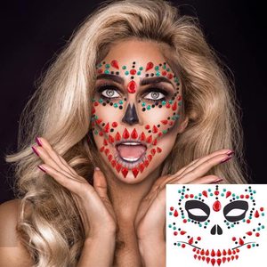 Autocollants de tatouage de crâne en strass pour Halloween, décorations faciales en cristal auto-adhésives pour maquillage de fête - Product Image 2