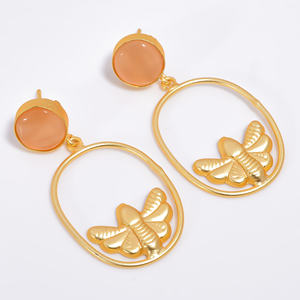 แฮนด์เมดทองเหลือง18K ชุบทองอัญมณีแฟชั่นผู้หญิงต่างหูอัญมณีทองเหลืองโบราณเครื่องประดับผู้ส่งออก - Product Image 1