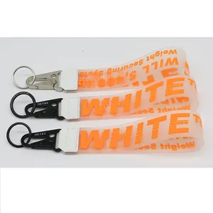 High Quality Custom PVC 2D 3D Letters Siamese Stitch Leather Tactical Carabiner Silicone Wristlet Keychain
