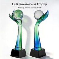Trophée en cristal de pâte de verre écologique en forme d'arbre à feuilles vertes, nouveau design, avec logo personnalisé pour la reconnaissance académique