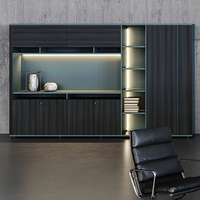 Bureau de direction en bois de luxe contemporain en forme de L bleu polaire, mobilier convertible extensible