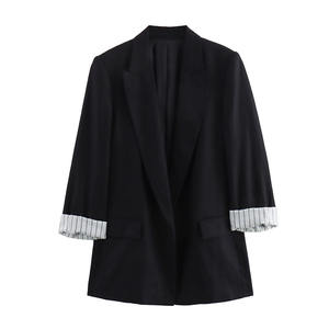 Blazer décontracté pour <span class=keywords><strong>femme</strong></span> RNSHANGER, uni, <span class=keywords><strong>col</strong></span> cranté, manches longues retroussables, chic, pour le bureau, pour les femmes d'affaires - Product Image 4