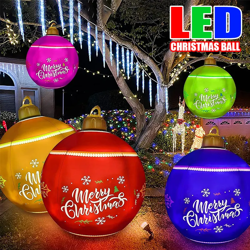 Bola dekorasi Natal LED luar ruangan 60CM buatan PVC raksasa tanpa lampu bola besar dekorasi pohon