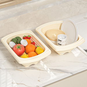 Foldable Telescopic Vegetable Washing Basket With Drainage For Kitchen Sink Use Off White PP Material - Product Image 4