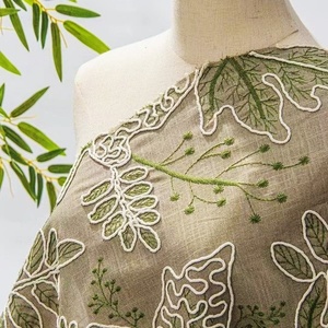 Tissu de luxe en lin et coton brodé de perles et de paillettes bicolores marron <span class=keywords><strong>moutarde</strong></span>, résistant, pour robes, gowns et jupes - Product Image 1