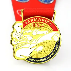 थोक निर्माता अमेरिका लेजर उत्कीर्णन पदक कस्टम गोल्ड स्पोर्ट्स तायक्वोंडो पदक रिबन के साथ
