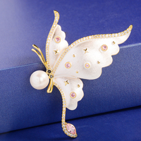 Broche Papillon Émaillée Haut de Gamme pour Femme, en Cuivre, Zircon et Perle, Fleur de Poitrine, Accessoire pour Robe et Sac, Épingle Insecte