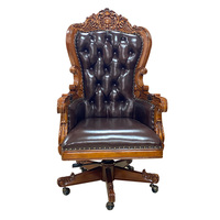 Chaise de bureau de luxe vintage en cuir véritable, chaise de direction, chaise d'ordinateur haute, chaise de bureau classique pour la maison, mobilier de bureau en bois massif sculpté