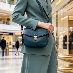 Vintage Dark Green Leather Women Saddle Bag Flap Closure <b>Gold</b> Hardware Wide Strap Fashion Ladies Crossbody Purse - Product Image 5